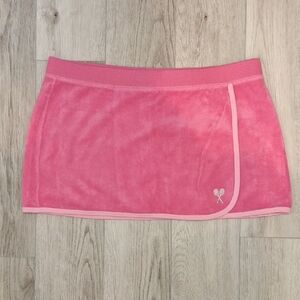 ​VINTAGE Juicy Couture Pink Velour Wrap Mini Skirt XL Y2K Tennis Embroidery